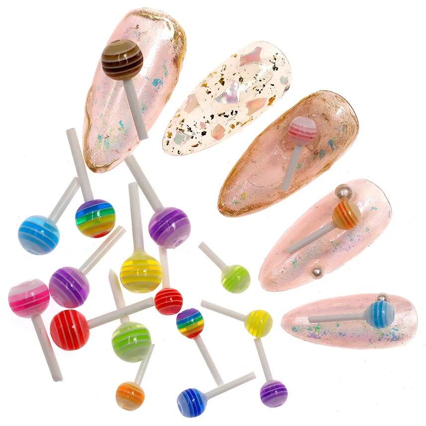 10 шт./пакет, подвеска в форме леденца для дизайна ногтей 6*12 мм, милый дизайн, 3D украшения, шпильки, ювелирные изделия, маникюр, аксессуары для дизайна ногтей, сделай сам