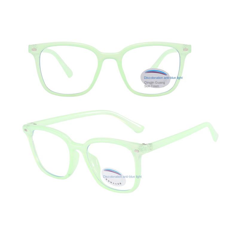 Photochromic Square Rice Nail Children's Eyeframe Color Change Anti Blue Light Flat Mirror Glasses Cute Boys And Girls