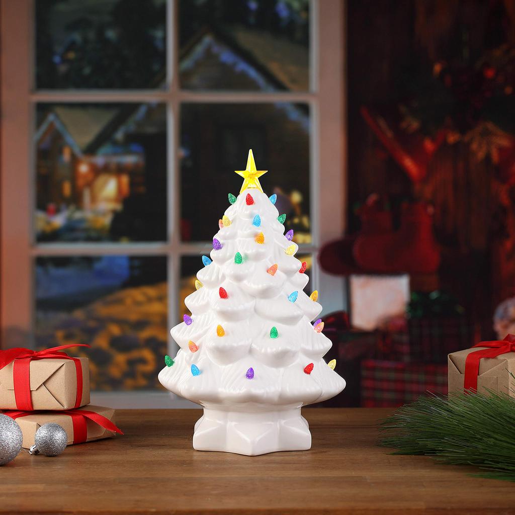 20cm LED Christmas Tree Ornaments Resin Tabletop Christmas Decorations with Multicolored Lights