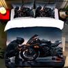 2/3Pcs Wild Style Black Orange Motorcycle Pattern Duvet Cover Set, Multicolor HD Print Coreless Bedding with Pillowcases, Soft C