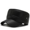 New Flat Top Hat Men's Casual Leather Hat Winter Cotton Warm and Cold Military Hat Men's Ear Protection Hat