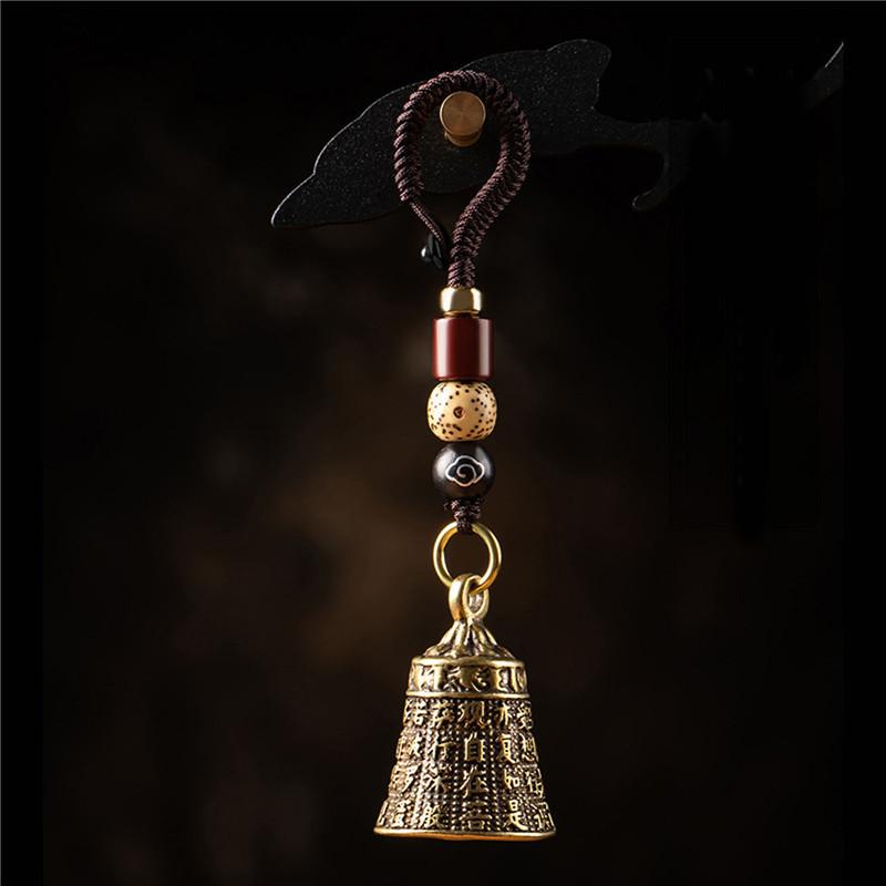 Vintage Brass Tibetan Buddhism Mantra- Bell Keycha Lanyard Pendants Handmade Rope Car Key Chain Rings Hanging Jewelry