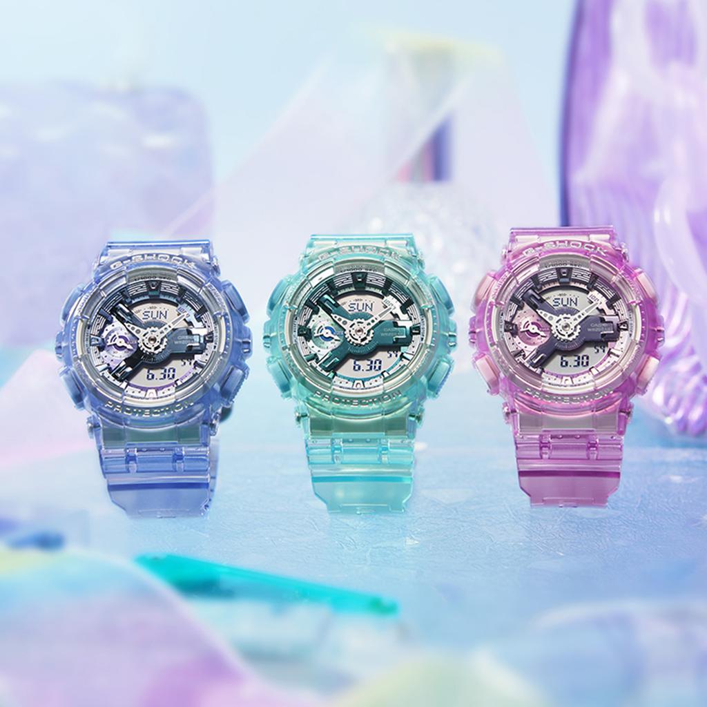 Casio Часы на кварцевом механизме с ремешком из смолы Женские часы Серый циферблат GMA-S110VW-4APR
