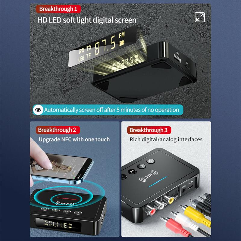 Nfc беспроводной передатчик-приемник автомобильный Bluetooth-совместимый адаптер 5.0 M6 FM аудиоадаптер 3-в-1