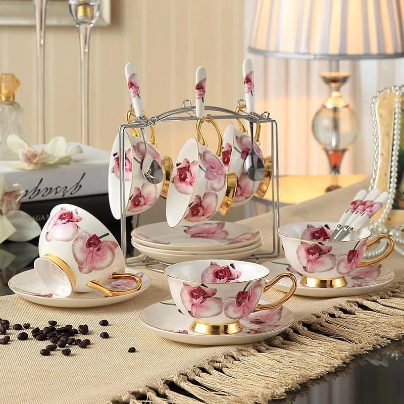 Высококачественный Британский Винтажный Набор Кофейных Чашек из Костяного Фарфора Фарфоровые Чайные Наборы Керамические Чашки Органайзер для Чаепития Набор из Шести Предметов