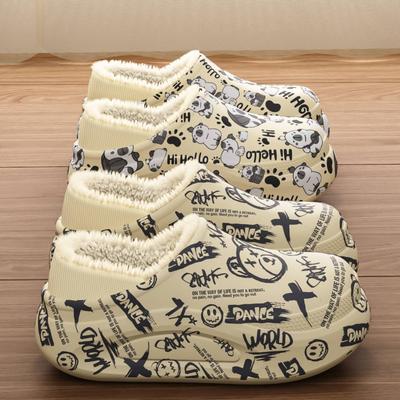 Новый стиль хлопковые тапочки с флисом, теплые домашние противоскользящие хлопковые туфли на толстой подошве