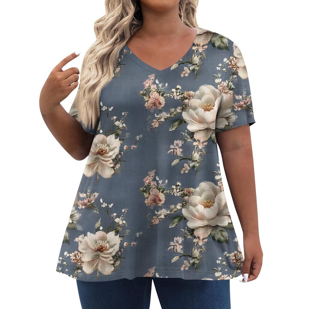 Женские топы больших размеров, шорты с рукавами, рубашки с V-образным вырезом, повседневная одежда, топы с принтами