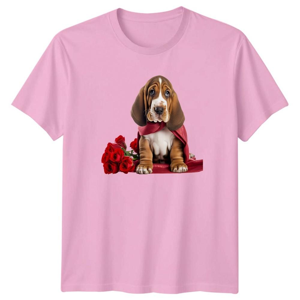 Basset Hound Puppy Roses Valentines Day Unisexs TShirt Unisexs Tee Graphic Top