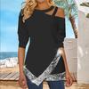 Women's Halterneck Off-shoulder Irregular Sequined Long-sleeved T-shirt