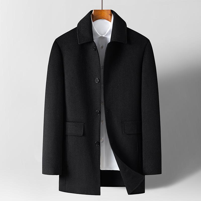 Double-sided Nylon Wool Coat Mid-length Middle-aged Men's Lapel Woolen Autumn and Winter Coat Dad's Clothing