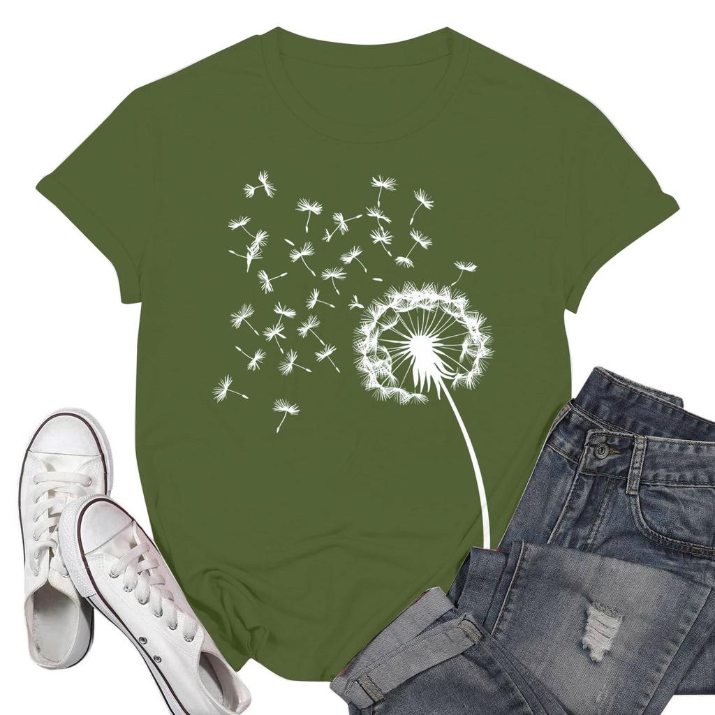 Women's Fashion Casual Printed Short Sleeve Round Neck Pullover Tops