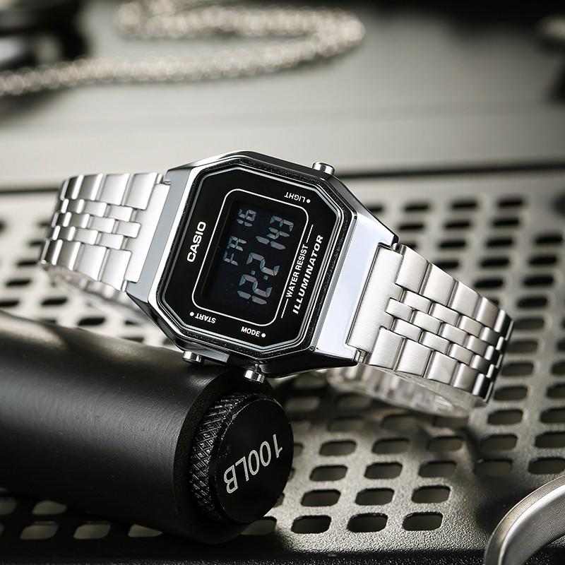 Casio Стандартная серия, маленькие серебристые часы, ретро ЖК-дисплей для бизнеса, кварцевый механизм, ремешок из нержавеющей стали, японский и корейский LA680WA-1B-INTERNATIONAL