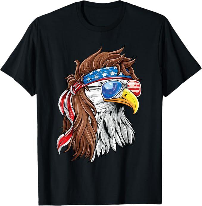 Patriotic Bald Eagle Mullet USA American Flag 4th of July T-Shirt Mens Womens Tees Top