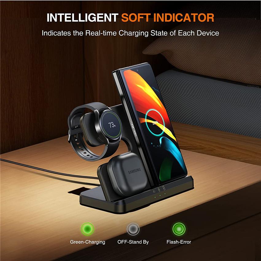 Беспроводное зарядное устройство 15 Вт 3 в 1, док-станция для быстрой зарядки для Samsung Z Fold 4 3 S21 Galaxy Watch 5 5 Pro 4 3 Active 2 Buds