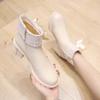 Lace-up Bow Booties Fashion Round Toe Side Zipper Soft Sole Anti-Slip Wear-Resistant Block Heel Shoes for Women