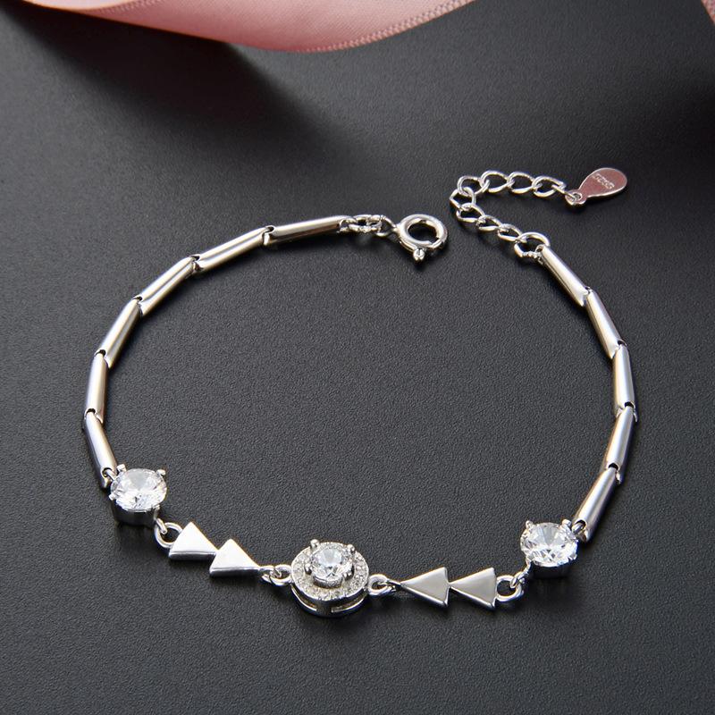 Lindon Women Zircon 925 Sterling Silver Jewelry Geometric Bead Chain Link Bracelet Fashion Fine Wedding Gift for Girlfriend
