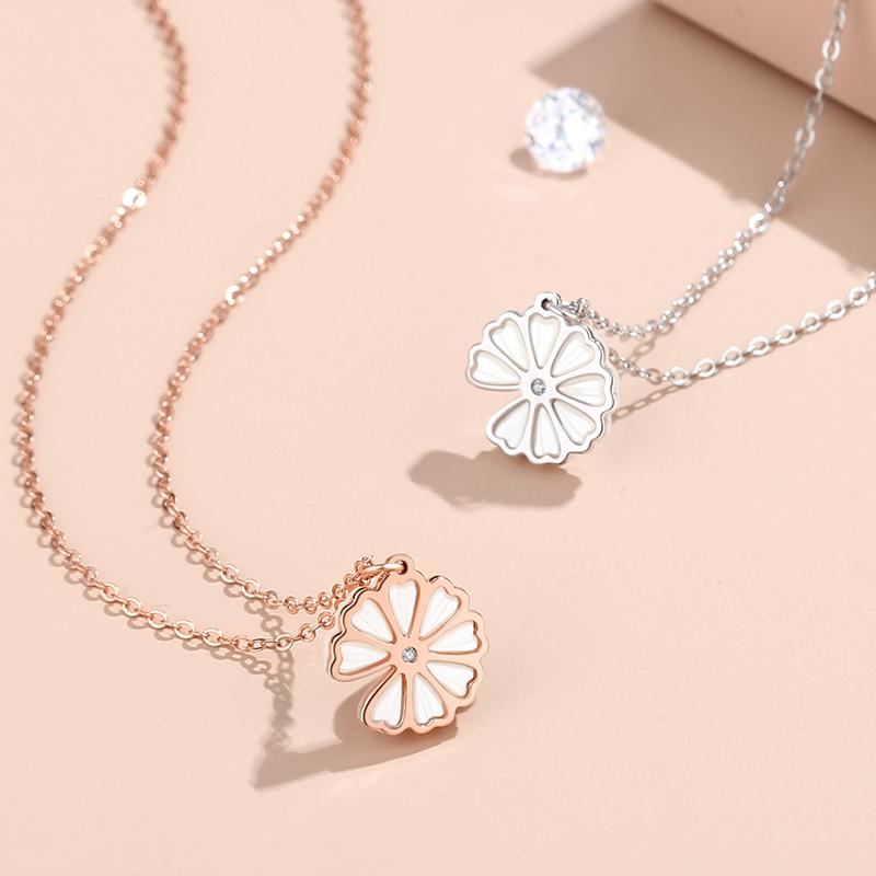 European S925 Sterling Silver Summer Aaa Cz Daisy Necklace Flower Pendant Clavicle Chain For Women Birthday Party Gift Jewelry