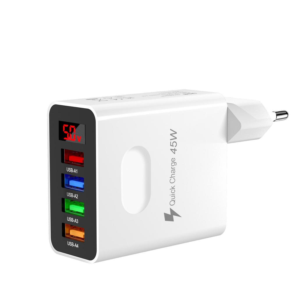 Многопортовое USB-зарядное устройство 45 Вт с цифровым дисплеем - 3,1 А, штекер EU/US/UK