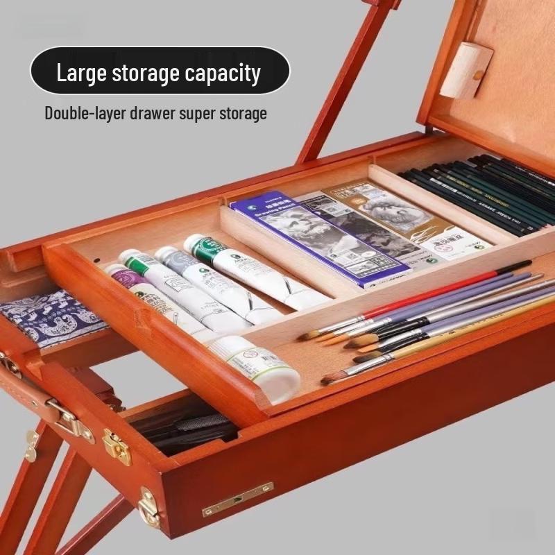 Oil Painting Set with Wooden Trolley Easel Box