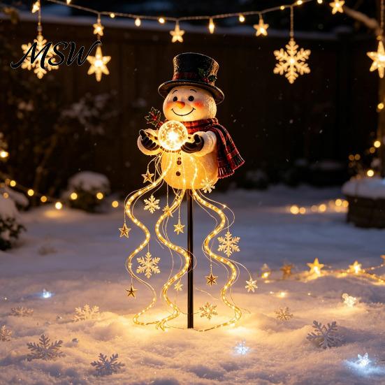 Magic Garden Accents for Terrace Solar Snowman Water Fountain Light, Glowing Yard Lamp with Unique Gifts Lovers Effect, Resin Outdoor Statue Landscape