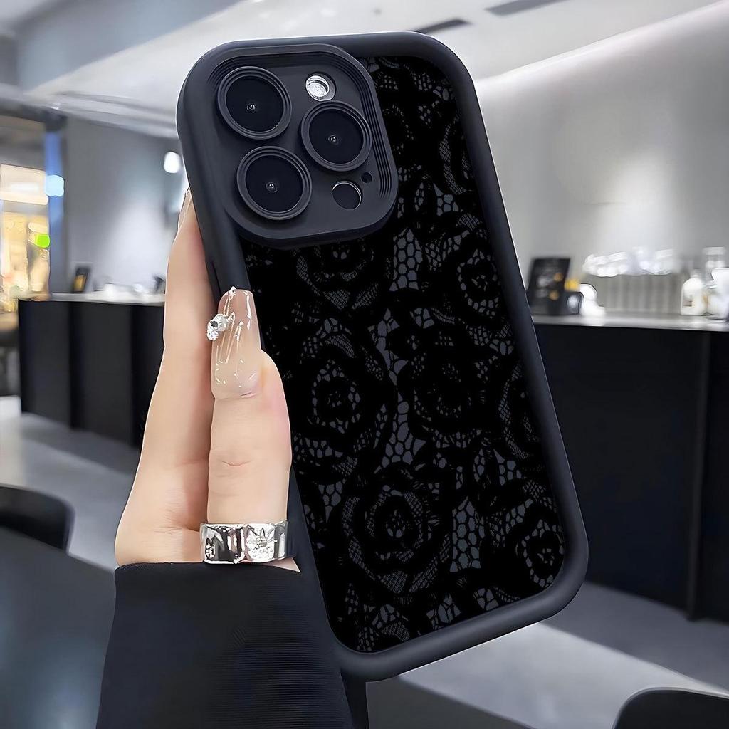 Черный Кружевной Желобок Чехол-Защита для iPhone 14/15/16/17 Pro Max