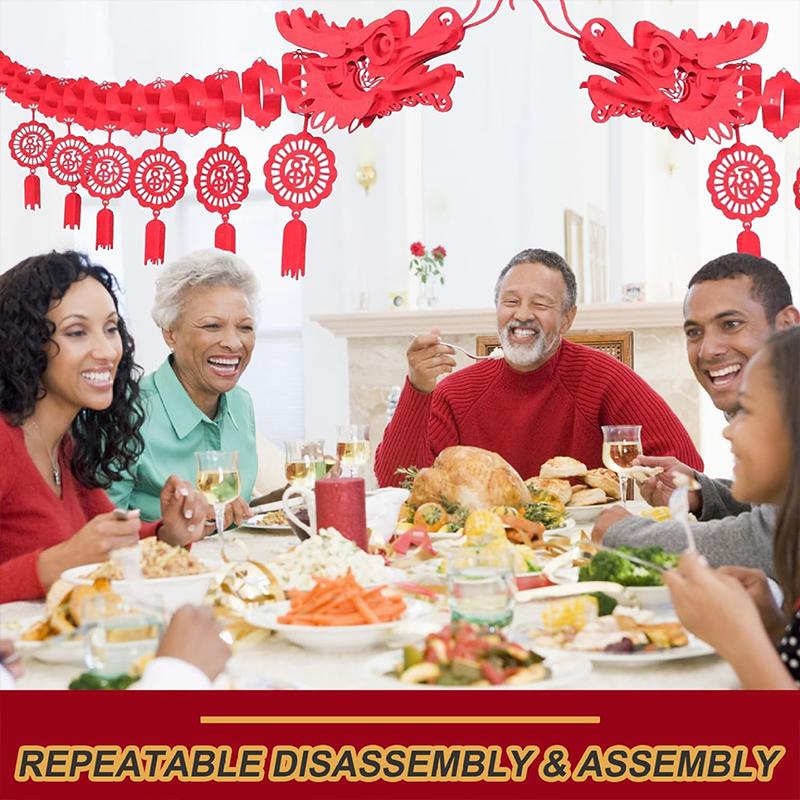 Chinese New Year Decorations 2024 Banner Chinese Dragon Decorations Banner with 12 Lucky FU Charms Lunar New Year Party Favors