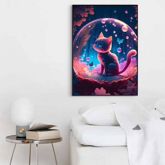 1 Set Cat Rhinestone Painting with Canvas Drill Tools Animal 5D Full Drill DIY Crafts Rhinestone Art Drawing Decoration Kit Beginners Adults Kids Gift