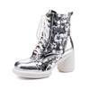 Krazing Pot Microfiber Sequined Cloth Round Toe Size 41 Summer Boots Fashion Bling Platform Lace Up Autumn Boots