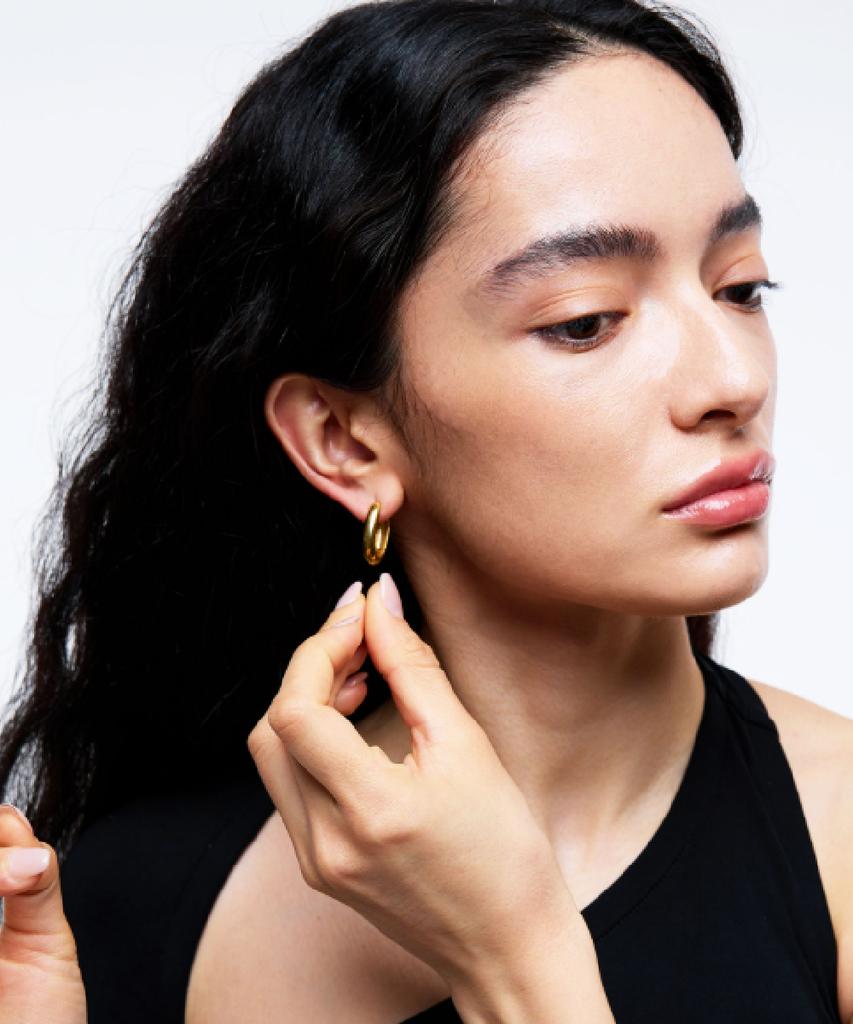 Grasse Matinee 2Ways Oval Unbalanced Chain Earrings Gold