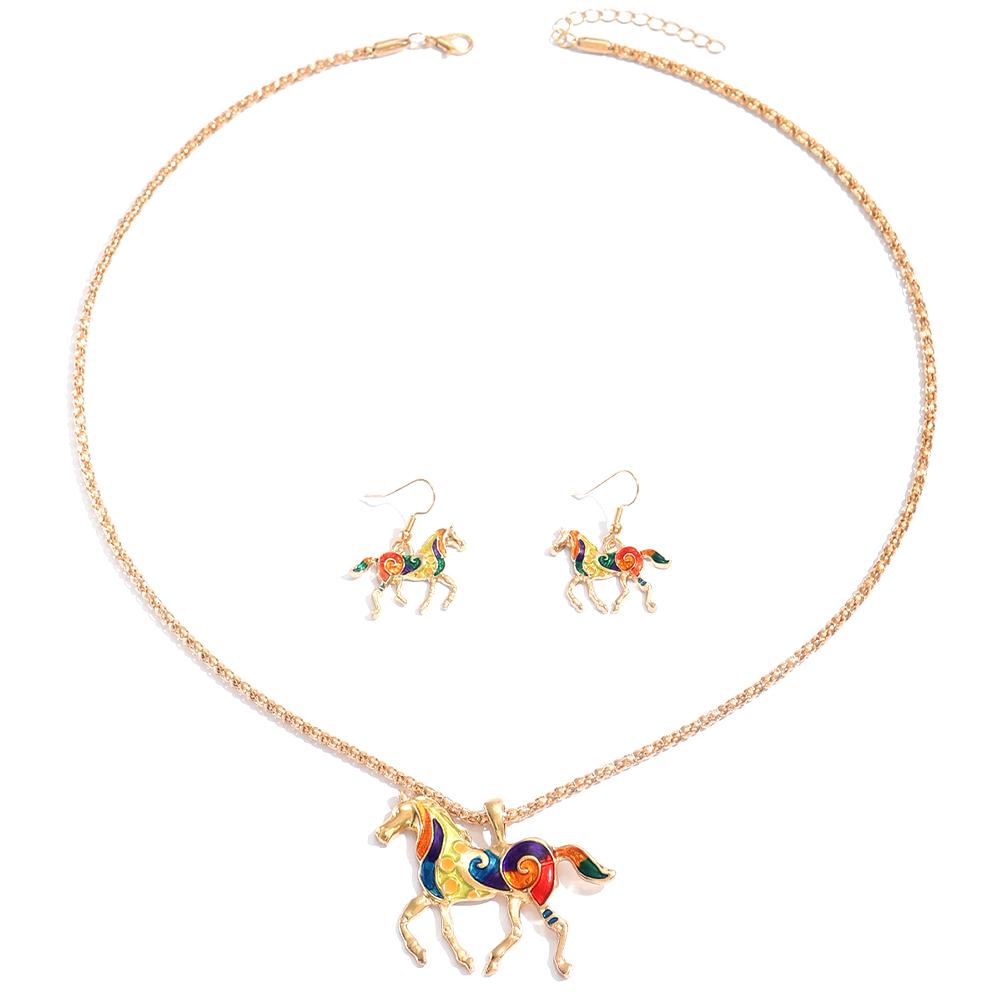 Animal Horses Pendant Necklaces Little Rainbow Horse Jewelry Colorful Enamel Horse Pendant Necklace for Women