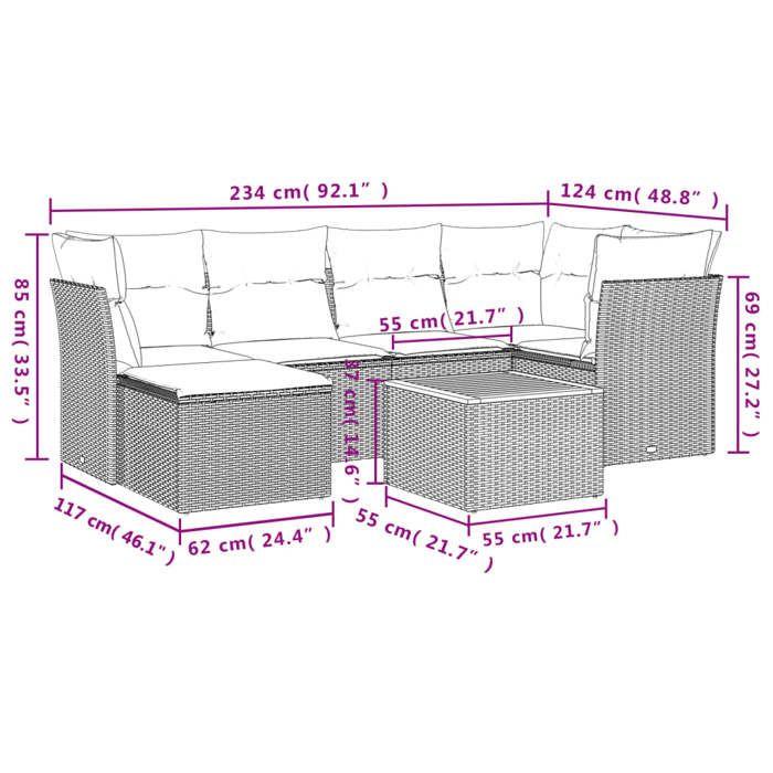 VidaXL Salon de Jardin avec Coussins 7 pcs, Canapés de Terrasse, Ensemble de Meubles de Patio, Mobilier d'Extérieur, Gris 3256081