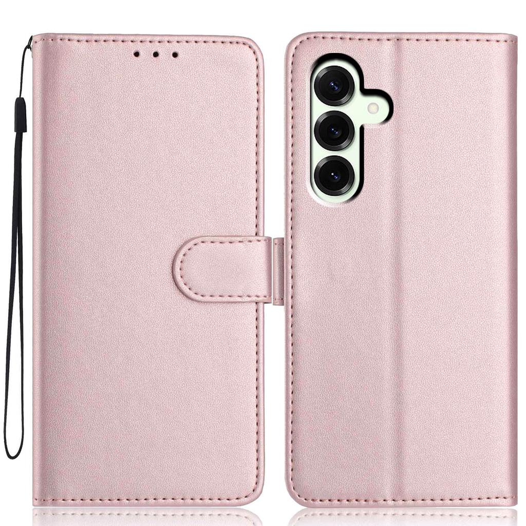 For Samsung Galaxy S25 FE Wallet Case with Strap/Multiple Card Slots Solid Color Leather Stand Phone Cover