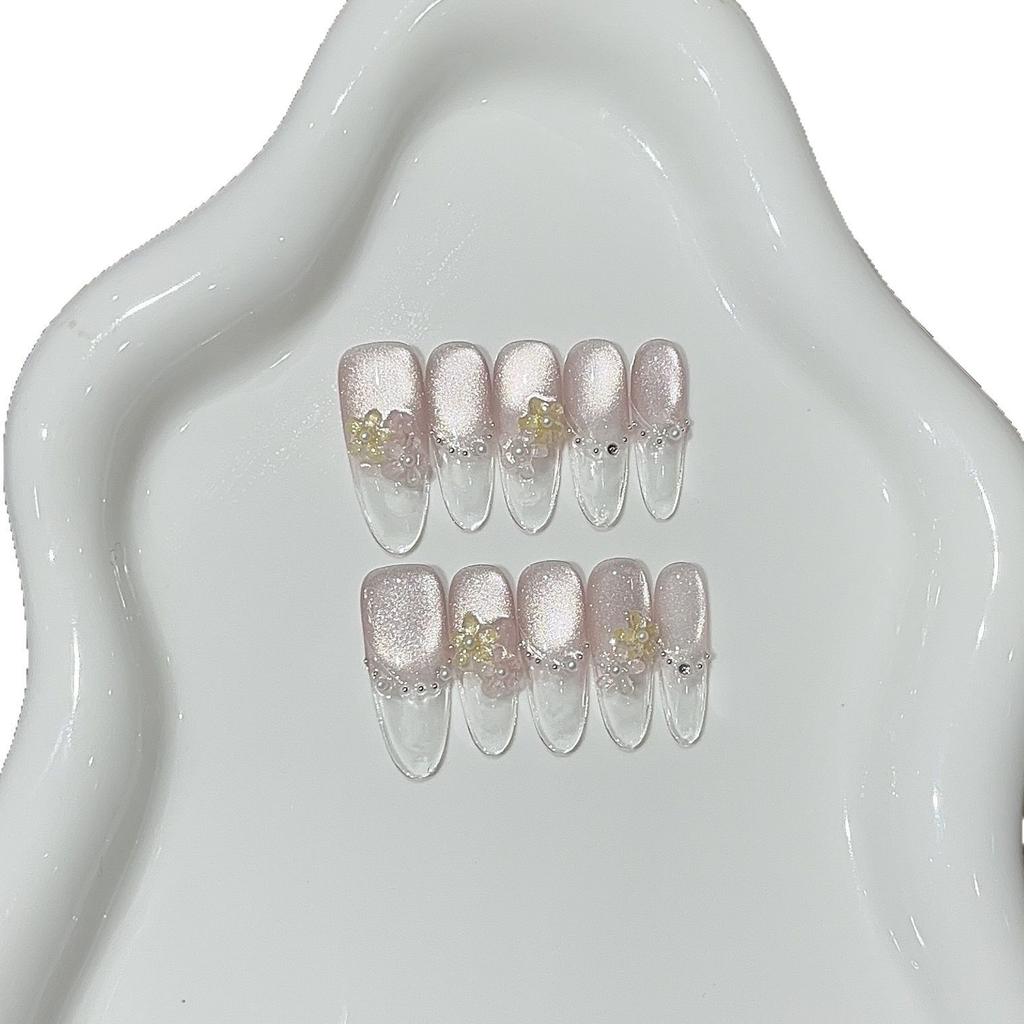 Summer Ice Flowers Sweet Pure Girl Pink Cat Eyes Fingertips Ice-transparent Glassy Flower Wear Armor