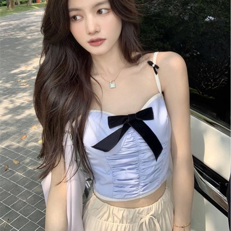 Чистый красный новый дизайн Sense Niche Outside Wearing Bow Sexy Spice Little Halter жилет Топ женский летний