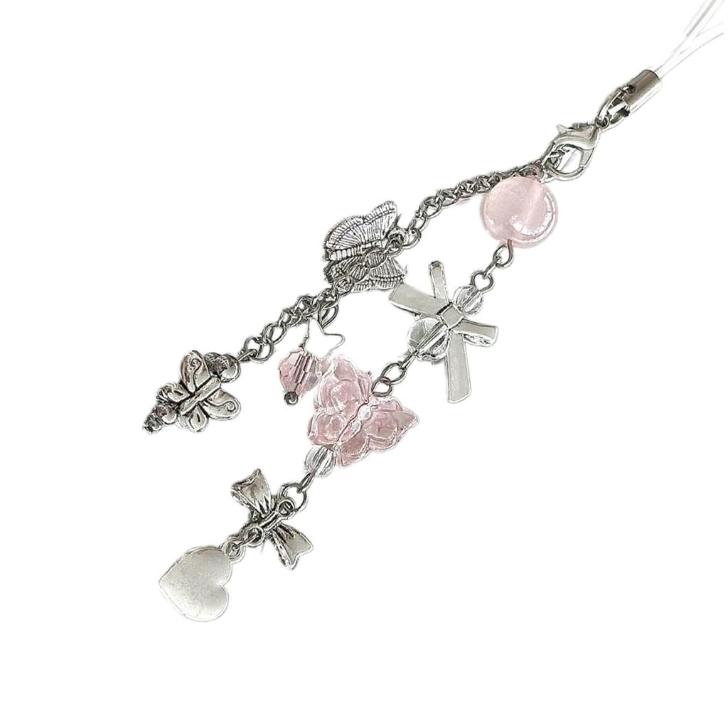 Acrylic Alloy Beaded Keychain Stylish Phone Pendant for Women Girls Elegant Keyring Gift Fashionable Bag Accessory