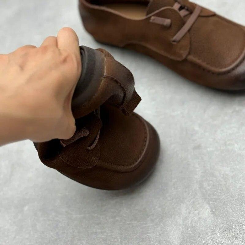 Винтажные туфли ручной работы на плоской подошве, удобные женские туфли без шнуровки из натуральной кожи с круглым носком на мягкой подошве