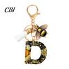 Lightweight Keychain Black Series Pendant, Dried Flower Initial Letter Charm Key Chain with Organizer Pendant Bee Tassel Design, A-Z Holder