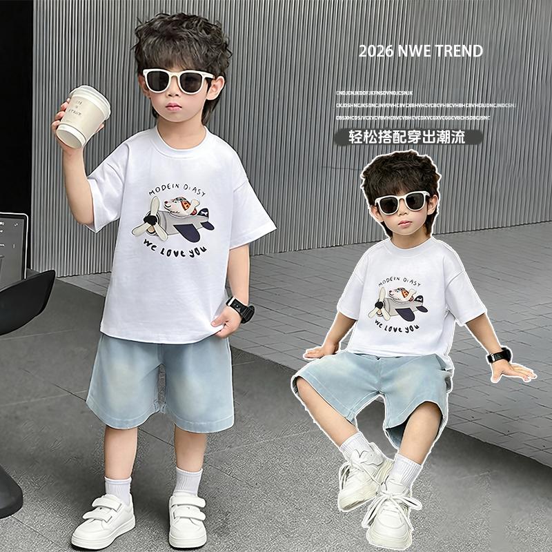 Boys' Summer Set 2026 New Style Children's Stylish Cartoon Short Sleeve Two piece Set Boys' Baby Casual Clothes Trendy