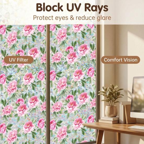 Цветочная витражная пленка для окон Лотос Ипомея Цветочная статическая наклейка на окно Снимаемая Декоративная Статическая наклейка Блокирующая УФ-излучение Наклейки для приватности для гостиной