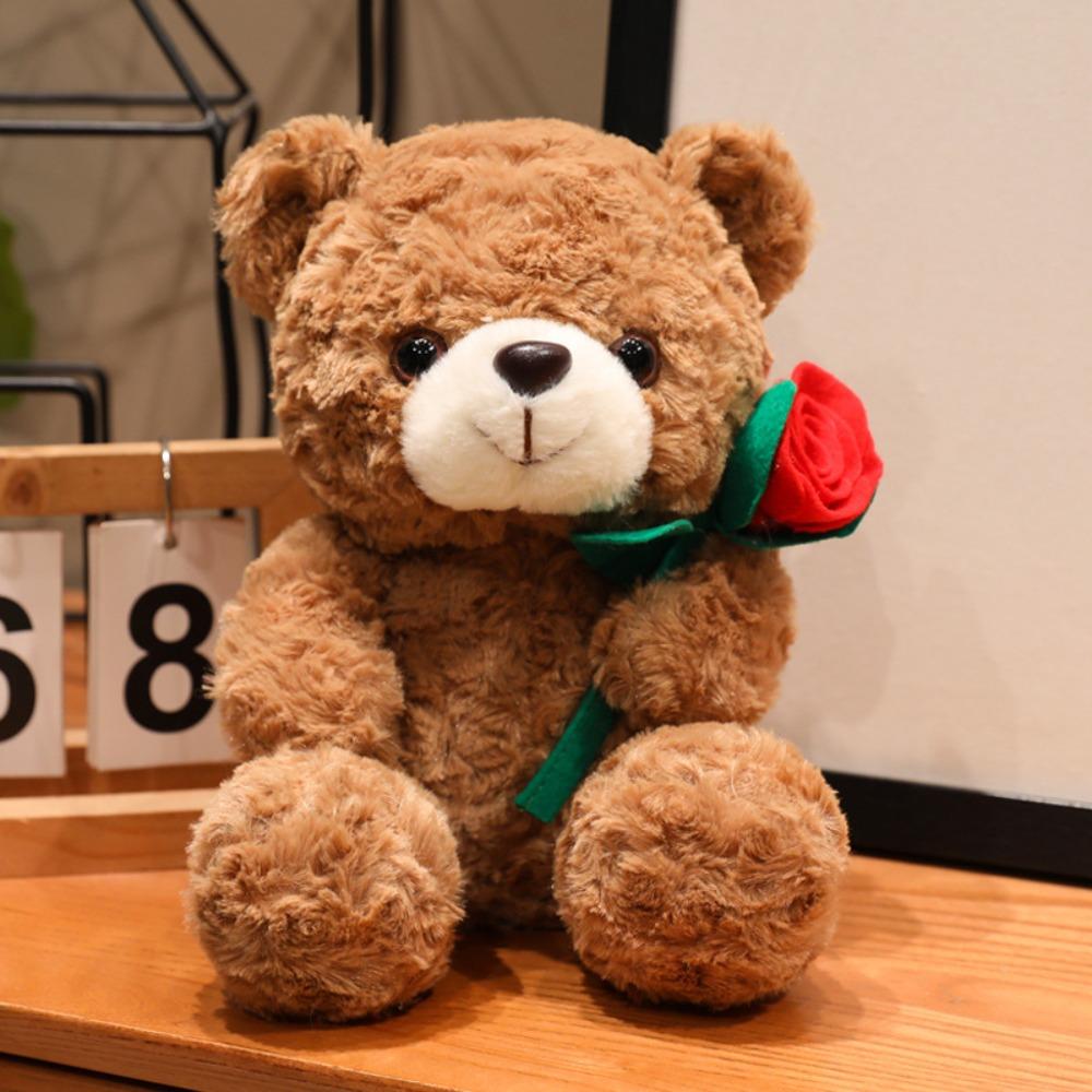 Red Heart Bear Plush Toy 16/25CM Bear Wear Rose Doll Creative Love Bear Doll Home Decoration