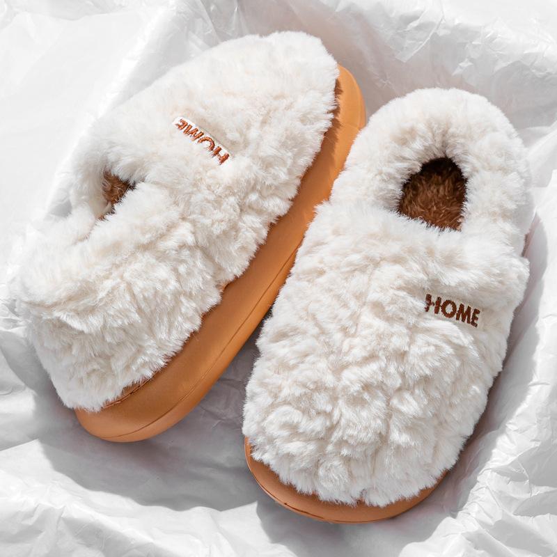 Bag Heel Cotton Slippers Men's Winter Home New Indoor Couple Thick Sole Velvet Non-slip Outer Wear Cotton Shoes Women
