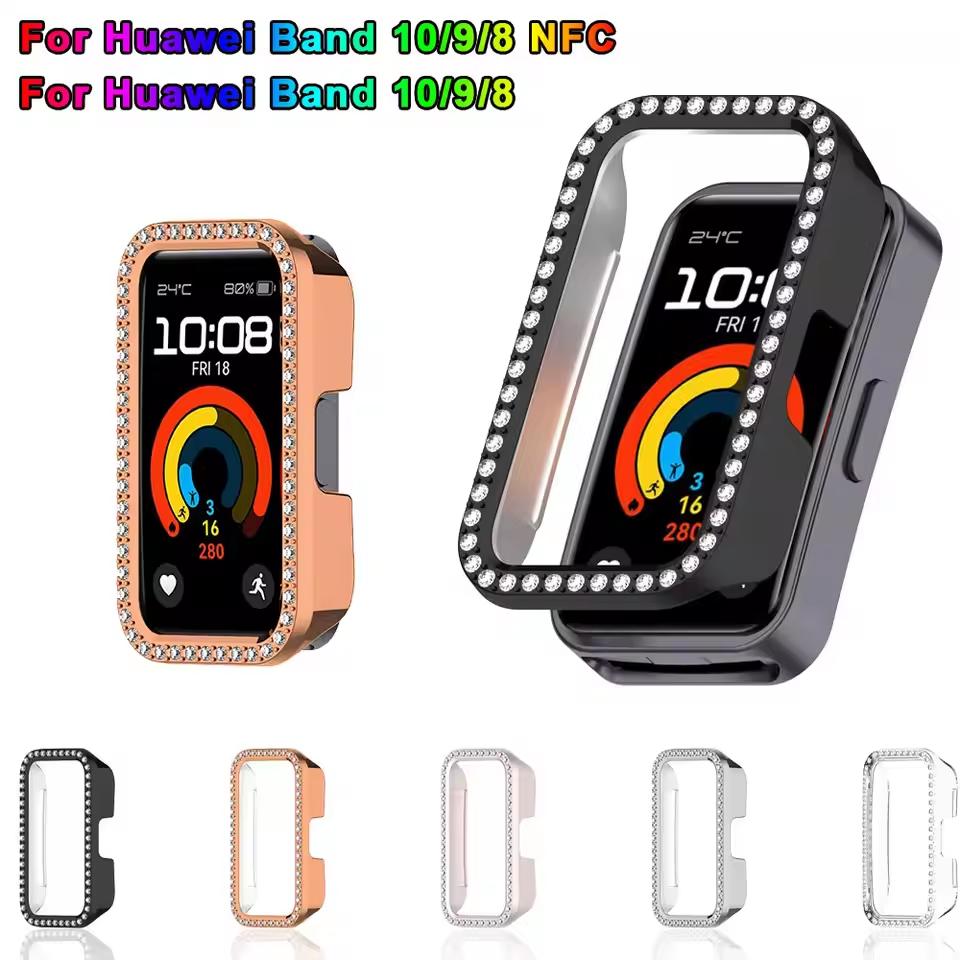 Бриллиантовый чехол для HUAWEI Band 10 9 8 Аксессуары Всесторонний Жесткий Полый ПК Бампер Рамка чехол для huawei band10 band9 band8