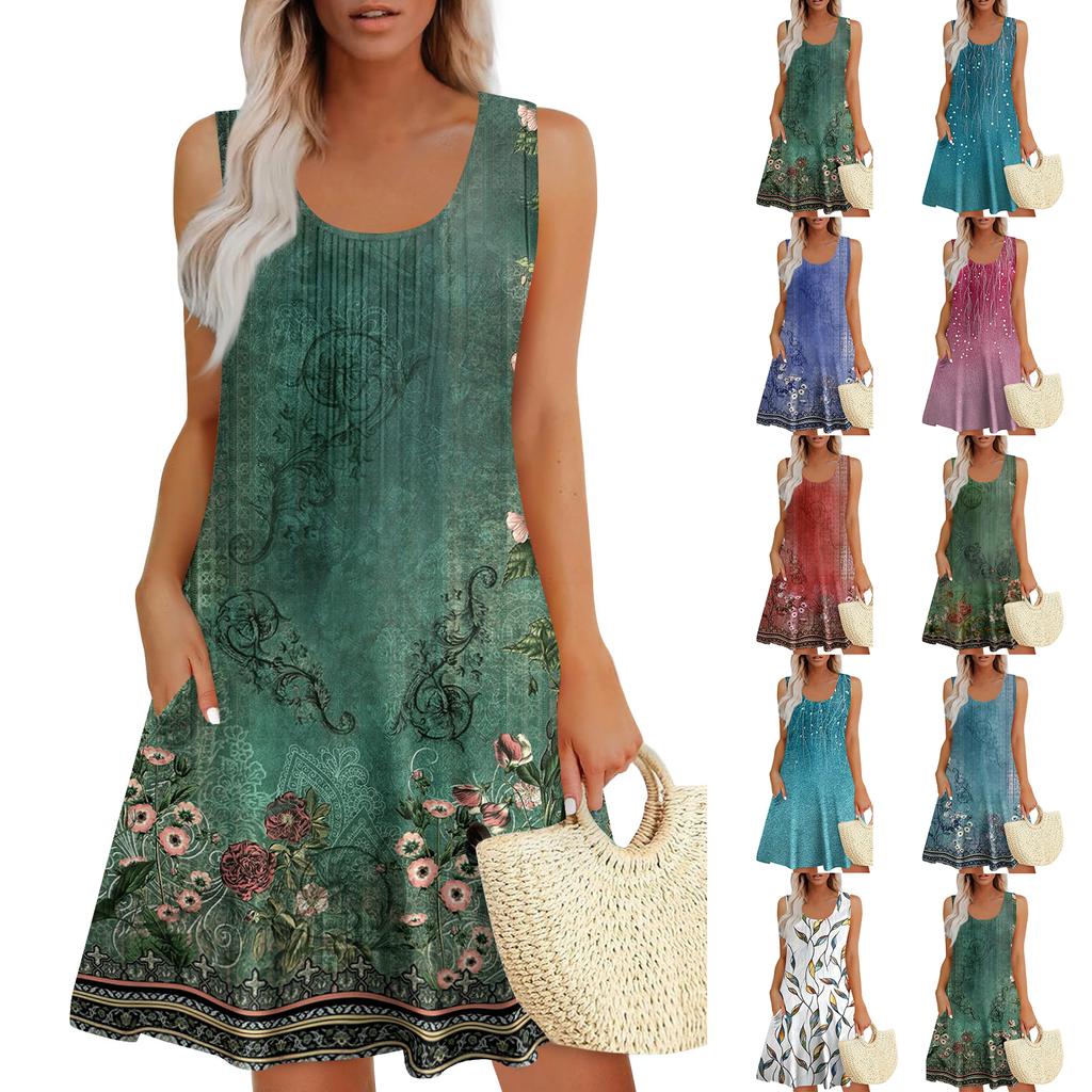 Womens Summer Dresses Loose Sleeveless Sundresses Dress With Pockets
