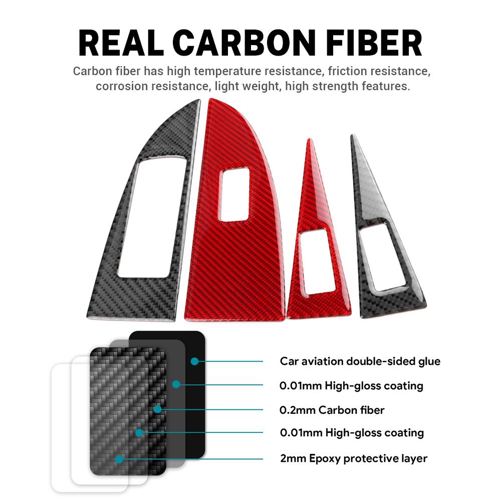 Real Soft Carbon Fiber For Seat Leon 2005 2006 2007 2008 2009 2010 2011 2012 Car 4-Door Window Button Panel Sticker Accessories