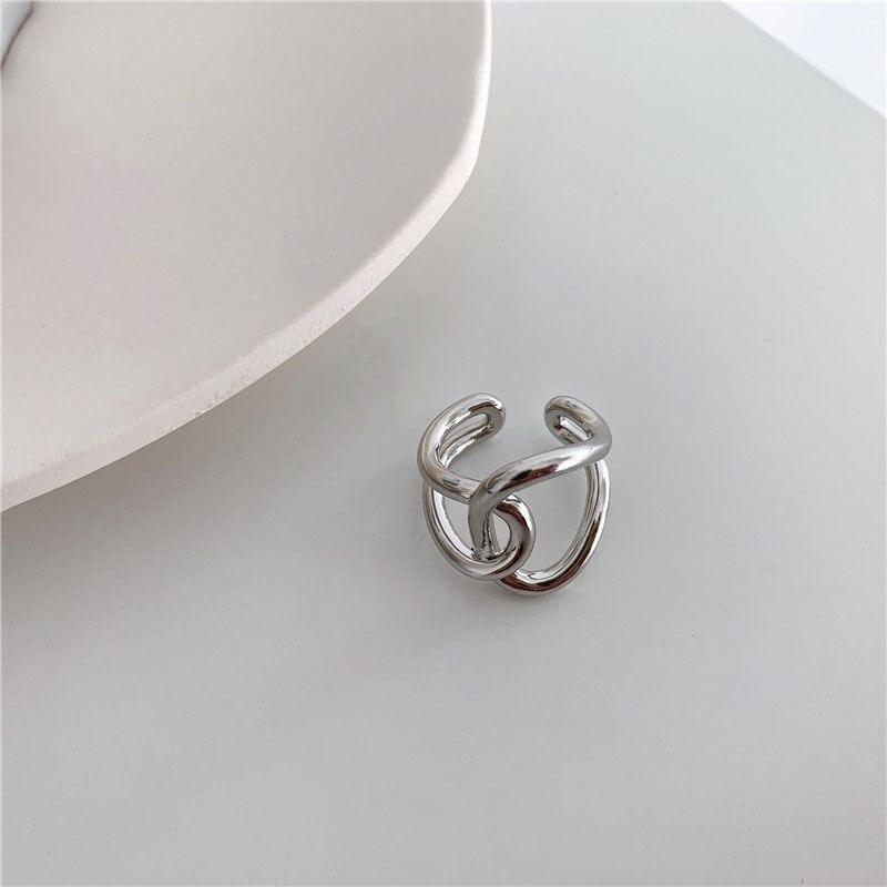 925 Sterling Silver Knotting Cross Open Ring Minimalist Gold Ring For Women Gift S -R659