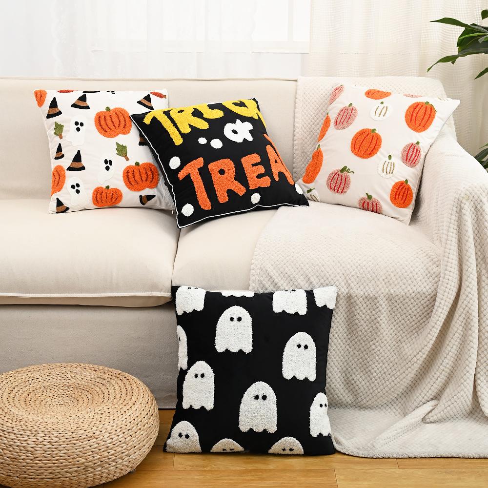 Halloween Pillow Cover, Halloween Embroidery Pillowcase, Family Party Pumpkin Decoration Pillowcase, Cushion Cover