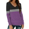 Женская модная повседневная футболка с длинным рукавом и V-образным вырезом в полоску с принтом и карманом