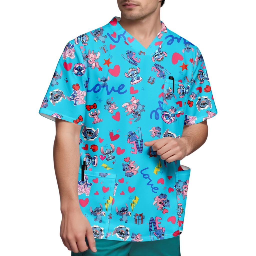 Мужской топ с коротким рукавом и V-образным вырезом с принтом нагрудного кармана