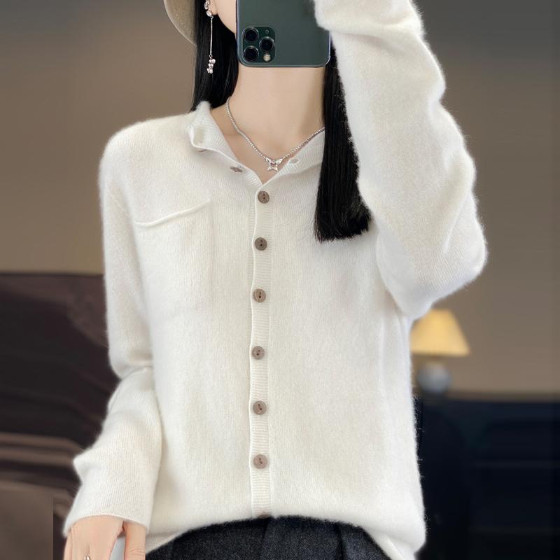 Women's Round Neck Cashmere Cardigan, Qinghe Cashmere, 30% Cashmere 70% Wool, Winter Knitted Pullover Autumn Sweater Cashmere Sweater