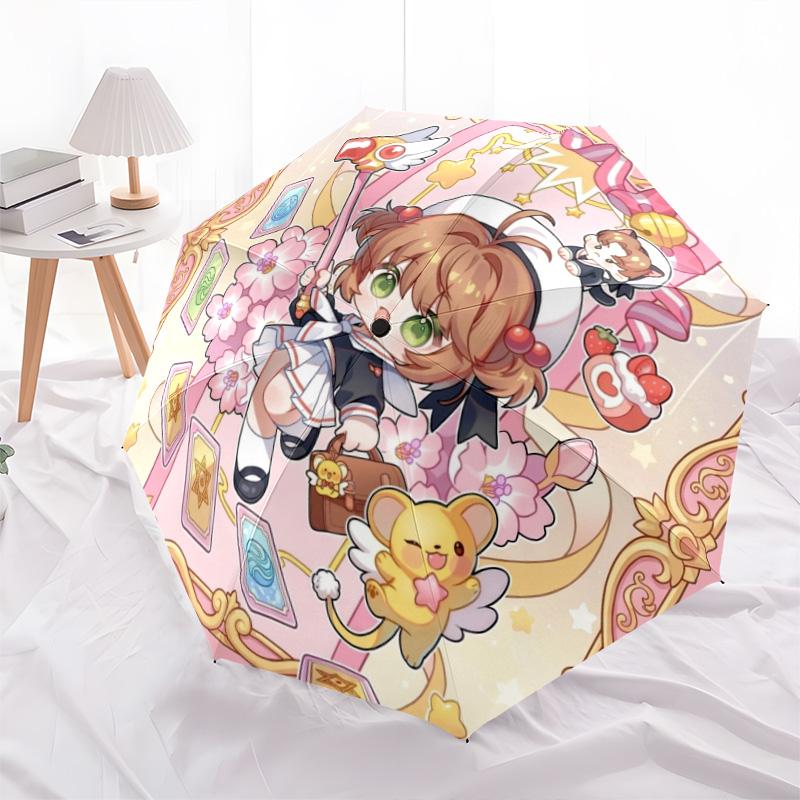 1 шт. Автоматический складной зонт с рисунком Cardcaptor Sakura, 8 спиц, портативный, складной, для путешествий, Рождественский, День рождения, Подарок